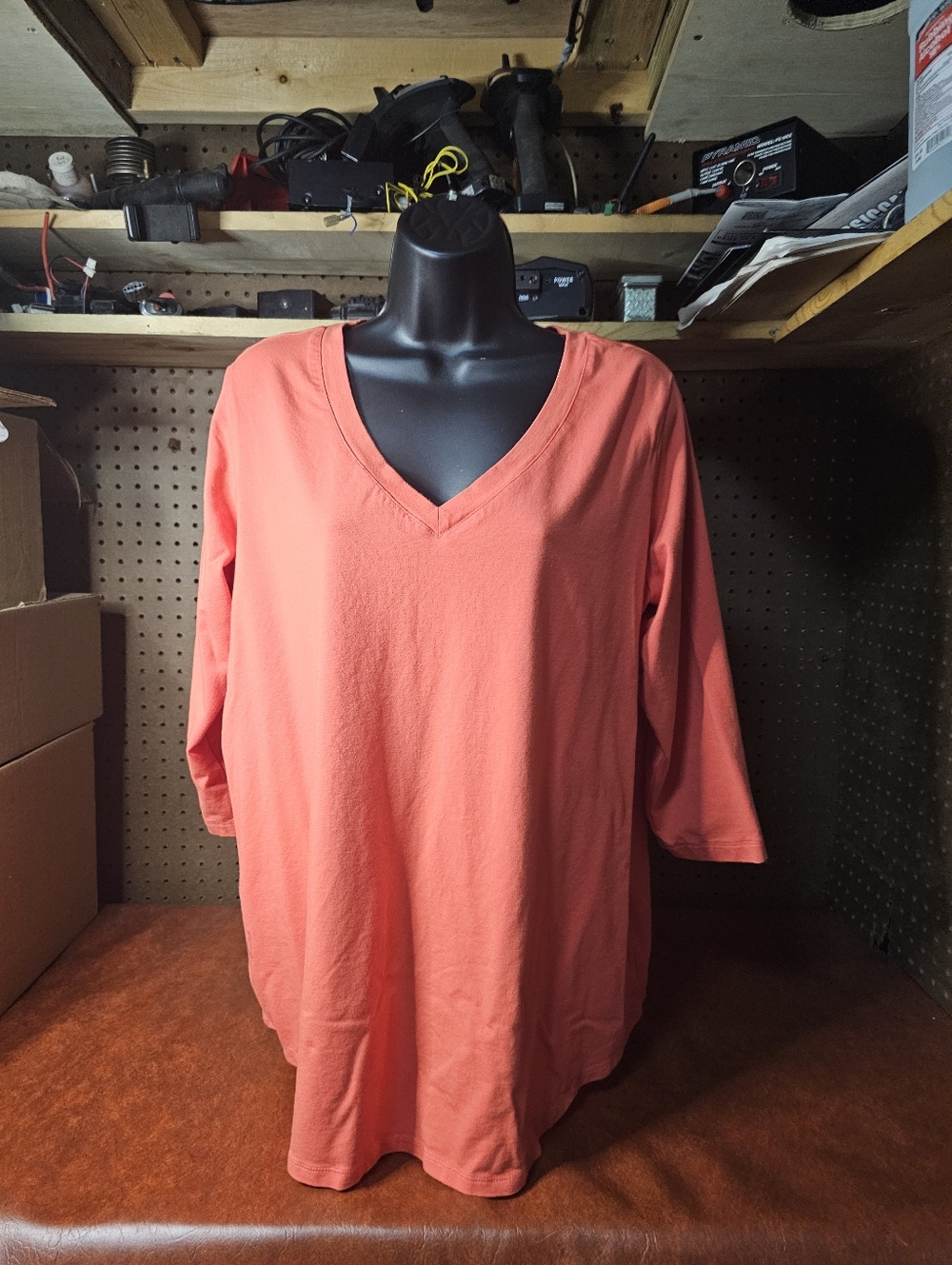 Susan Graver Weekend Cotton Essentials Orange V-Neck 3/4 Sleeve Tunic Top 2XLP